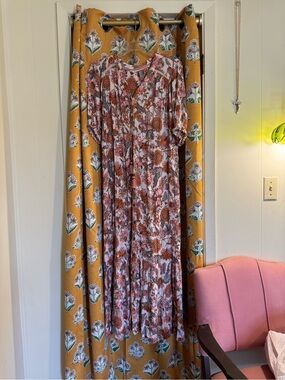Floral Pink and Rust Maxi Dress - Women's Casual Boho Style